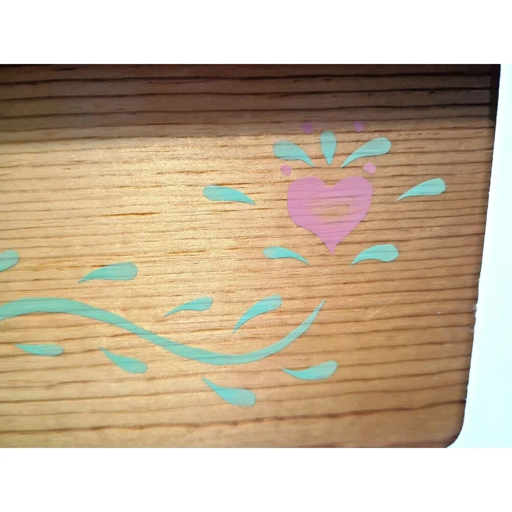 Honey Oak Corner Tabletop Shelf, Handmade, Painted Hearts, VTG Farmhouse Grandma